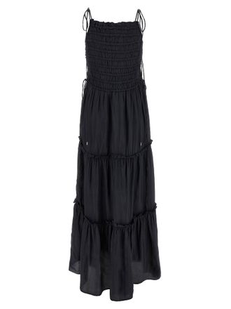 Ganni Smocked Viscose Dress - Black