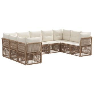 vidaXL Conjunto De Sof&aacute;s De Jard&iacute;n 9 Pcs Beige Rat&aacute;n Sint&eacute;tico Vidaxl