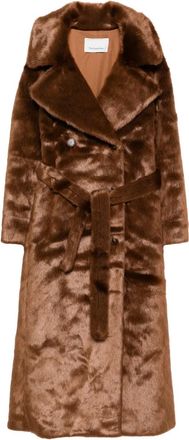 Frankie Shop Joni jas van imitatiebont met ceintuur - Bruin