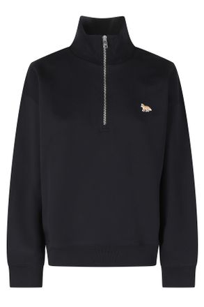 Maison Kitsun&eacute; Black Baby Fox Half-Zip Front-Embroidered Cotton Sweatshirt