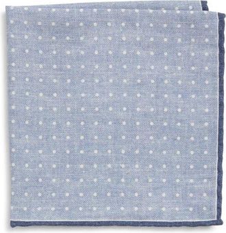 Eleventy Polka Dot Wool & Cotton Muslin Pocket Square in Denim/Ivory at Nordstrom