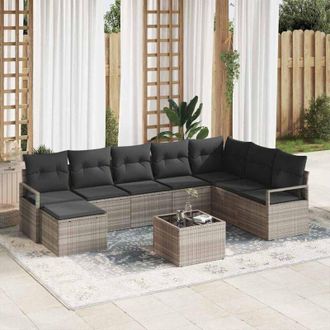 vidaXL Vidaxl - Conjunto De Sof&aacute; De Jard&iacute;n Con Coj&iacute;n 8 Pcs Gris Claro