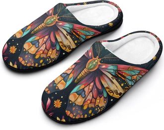 Generic Butterfly Moon Luna Moth Flower Mens Slippers Comfortable And Non-slip Cotton Slipper Shoe for House