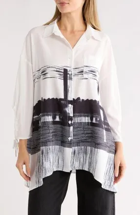 Patrizia Luca Oversize Button-Up Shirt in Black/White at Nordstrom Rack, Size Large/x-Large
