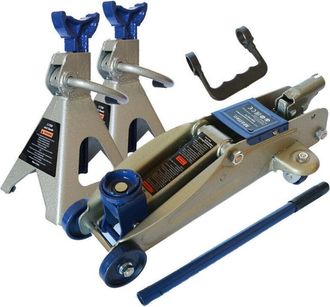 Trade Shop Trade Shop - Kit Coppia Cavalletti + Crick Cric 2.5 Tonnellate Sollevatore Idraulico 2.5 Ton