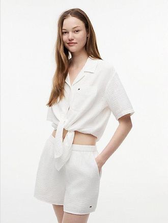 Tommy Hilfiger Crinkle Tie Front Short Sleeve Shirt
