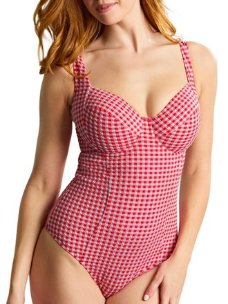 Panache Womens Gingham Paloma Balcony Swimsuit - Red Polyamide - Size 32JJ