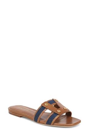 Veronica Beard Via Mixed Media Slide Sandal in Honey/Navy at Nordstrom, Size 5.5