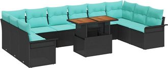 vidaXL Conjunto De Sof&aacute; De Jard&iacute;n 9 Uds. Negro Polirat&aacute;n Vidaxl
