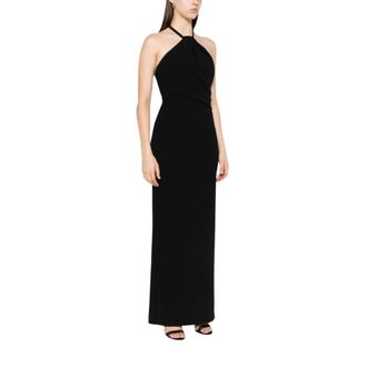Solace London Zwarte Halternek Draperende Maxi Jurk - Dames - Feestkleedjes - Zwart - 2XS - Kleedjes