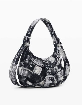 Desigual Borsa media grigia stampata con fibbie-Multi