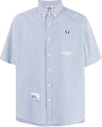 Aape By A Bathing Ape logo-appliqué striped shirt - men - Cotton - S - Blue