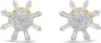 House of Brilliance 10k Yellow Gold Round and Baguette Diamond Stud Earring at Nordstrom