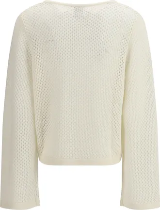 Allude Perforated Boatneck Sweater - Beige