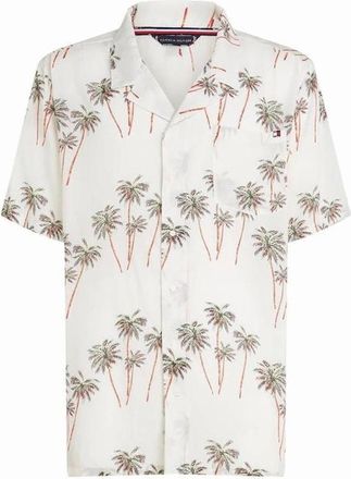 Tommy Hilfiger Mens Tommy Hilfiger Palm Tree Bowling Shirt, Ivory Silk - White - Size: Regular/36/30/31