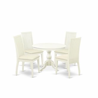 East West Furniture HBIP5-LWH-C 5 Piece Dining Room Table Set - Linen White Small Dining Table and 4 Linen White Chairs for Dining Room with Slatted Back - Linen White Fi