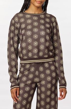 Scotch & Soda Floral Jacquard Crewneck Sweater in Seal Brown/Reed Yellow at Nordstrom Rack, Size X-Small