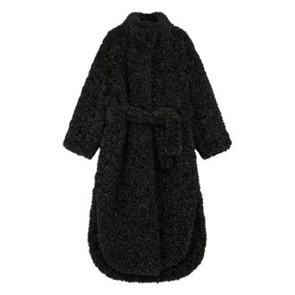 Frankie Shop Belted Coats, female, Black, Size: XS Ravello Faux Shearling Robe Coat