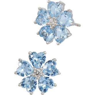 Savvy Cie Jewels CZ Flower Stud Earrings in Aquamarine at Nordstrom Rack