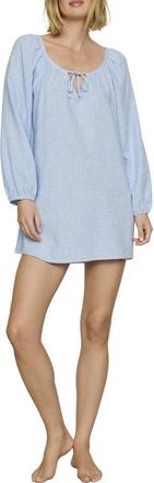 Eberjey Linen Blend Long Sleeve Nightgown in Gingham White/summer at Nordstrom, Size X-Small