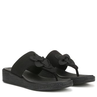 Life Stride Bloom Sandals Womens Black Floral Toe Post Wedge Thong HTAT1801