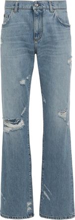 Dolce & Gabbana Klassieke Jeans met logoplaat - Heren - Regular Fit Jeans - Blauw - 2XL - Katoen - Jeans