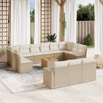 vidaXL Set Sof&aacute;s De Jard&iacute;n 14 Pzas Con Cojines Rat&aacute;n Sint&eacute;tico Beige Vidaxl