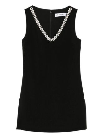 Self Portrait Black Crepe Crystal Trim Mini Dress Clothing