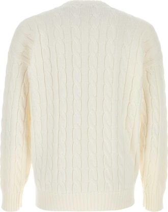 Prada Mens Cable-Knit Cotton Sweater White