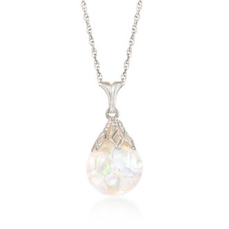 Ross-Simons Floating Opal Pendant Necklace in 14kt White Gold