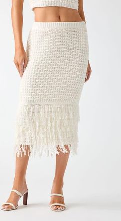 Guess Remi Open Stitch Fringe Midi Skirt in White at Nordstrom, Size X-Small