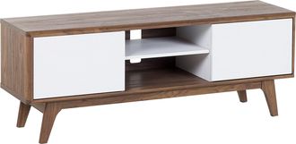 Beliani Beliani - Soporte Para Tv Estante De Almacenamiento Blanco De Madera Oscura Gesti&oacute;n De Cables Moderno Rochester