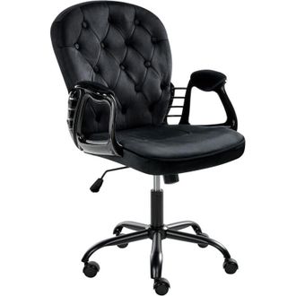 Beliani Silla De Oficina De Terciopelo Giratoria Ajustable Con Respaldo De Capiton&eacute; Negro Princess