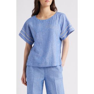 Anne Klein Dolman Sleeve Top in Santorini Blue/Brt Wht at Nordstrom, Size Large