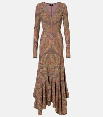 Etro Asymmetric floral terry jersey gown