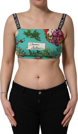 Dolce & Gabbana Womens Turquoise Vegetable Print Silk Crop Tank Top Elastane