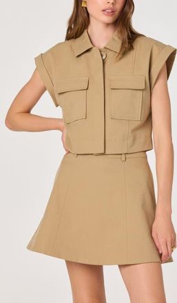 ASTR the Label Cairn Placket Button-Up Crop Top in Khaki at Nordstrom, Size Large