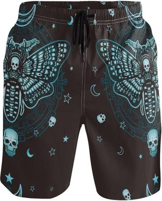 Alaza Beach Shorts, Gothic Skull Butterfly Mens Trunks Swim Shorts Quick Dry with Pockets for Summer Surfing Boardshorts Gym Outdoor Water Sports, XX-Large