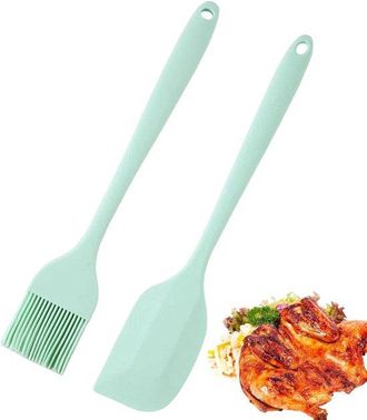 OEM Brocha De Cocina Con Esp&aacute;tula - Brocha De Reposter&iacute;a Reutilizable - Distribuye El Aceite - Silicona Resistente Al Calor - 21 Cm De Largo - Verde