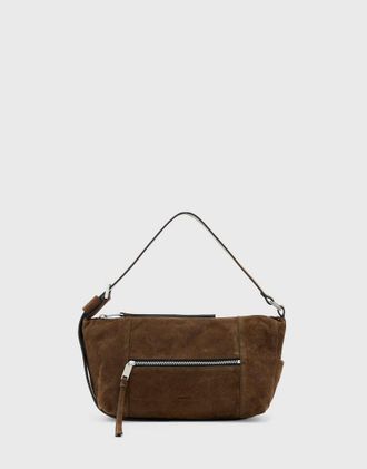 AllSaints Vega - Borsa da spalla marrone in camoscio