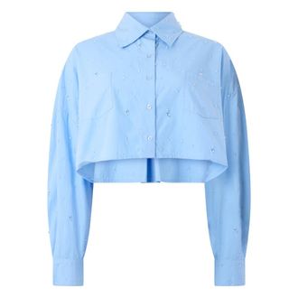 Giuseppe Di Morabito Shirts, female, Blue, Size: M Cropped Shirt with Pearls