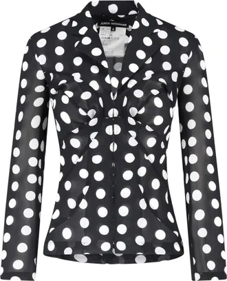 Junya Watanabe Black Polka Dot Fitted V-Neck Shirt