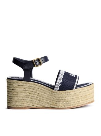 Dior DIOR OBLIQUE EMBROIDERED COTTON DENTELLE WEDGE SANDAL - Christian Dior - Woman