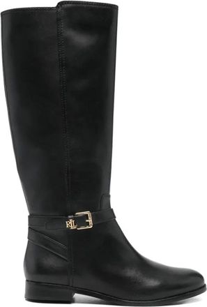 Ralph Lauren Schoenen, Dames, Zwart, 40 EU, Katoen, Brooke II Burnished Leather Tall Boot