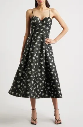 Lulus Quinn Floral Midi Cocktail Dress in Black Multi at Nordstrom Rack, Size X-Small