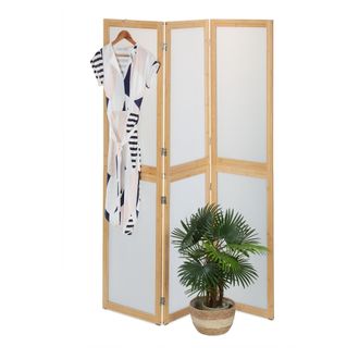 Relaxdays Relaxdays - Biombo Triple Pl&aacute;stico Y Bamb&uacute;, Divisor Espacios Plegable, 180x136,5 Cm, Tabique Interior, Natural Y Blanco