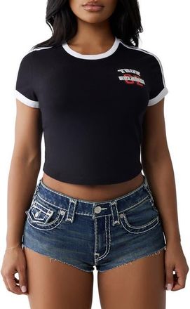 True Religion Logo Appliqué Cotton Graphic Baby Tee in Jet Black at Nordstrom, Size X-Small