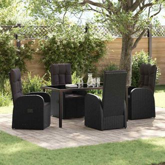 vidaXL Conjunto De Comedor De Jard&iacute;n 5 Pcs Negro Rat&aacute;n Sint&eacute;tico Vidaxl