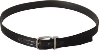 Dolce & Gabbana Mens Black Calf Leather Silver Logo Metal Buckle Belt Silk