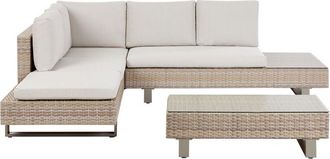 Beliani Garden Sofa Set 5 Seater Adjustable Coffee Table with Off-White Cushions Lanciano